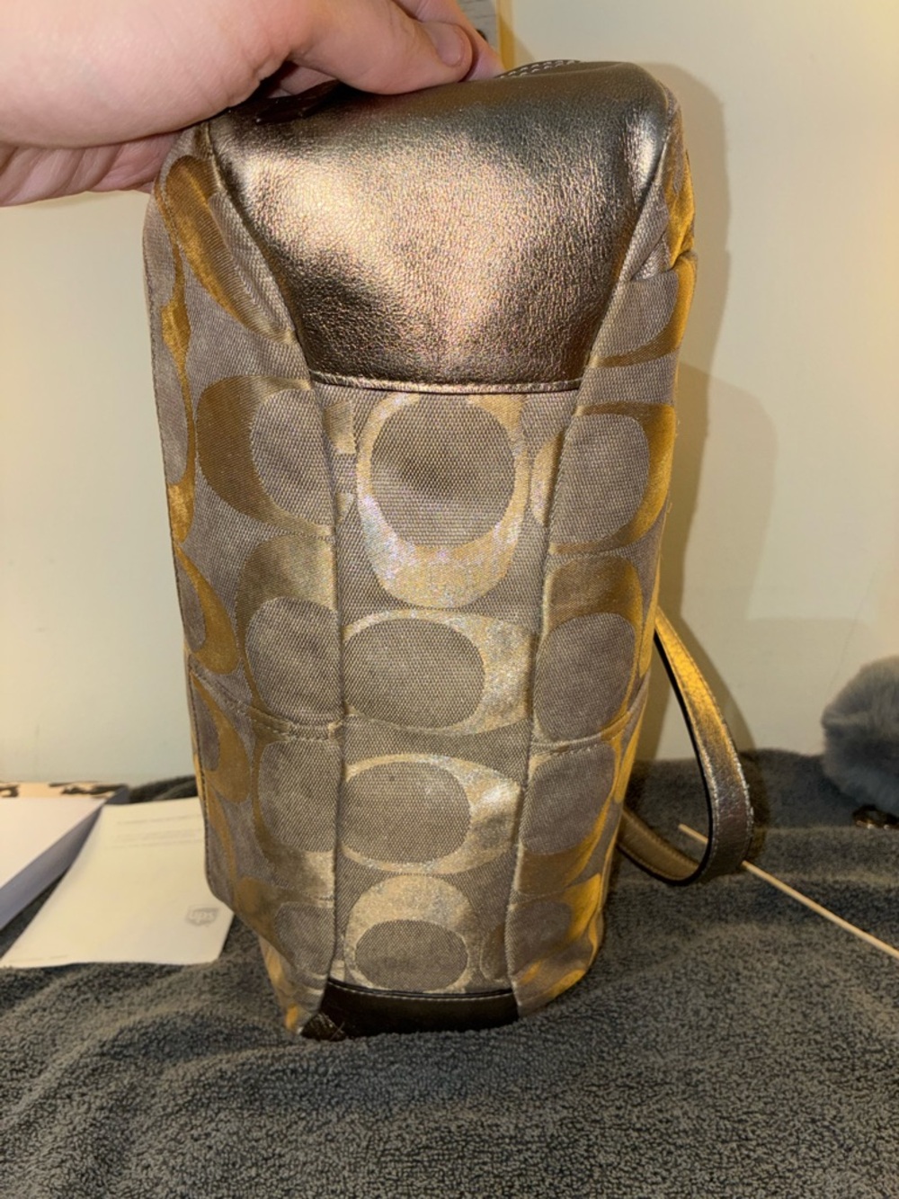 Coach Metallic Signature Satchel in Gold and Champagne - Picture 5 of 10